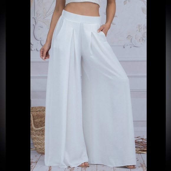 Yo Yo5 Women’s Wide Leg Palazzo Pants - White - Picture 1 of 3